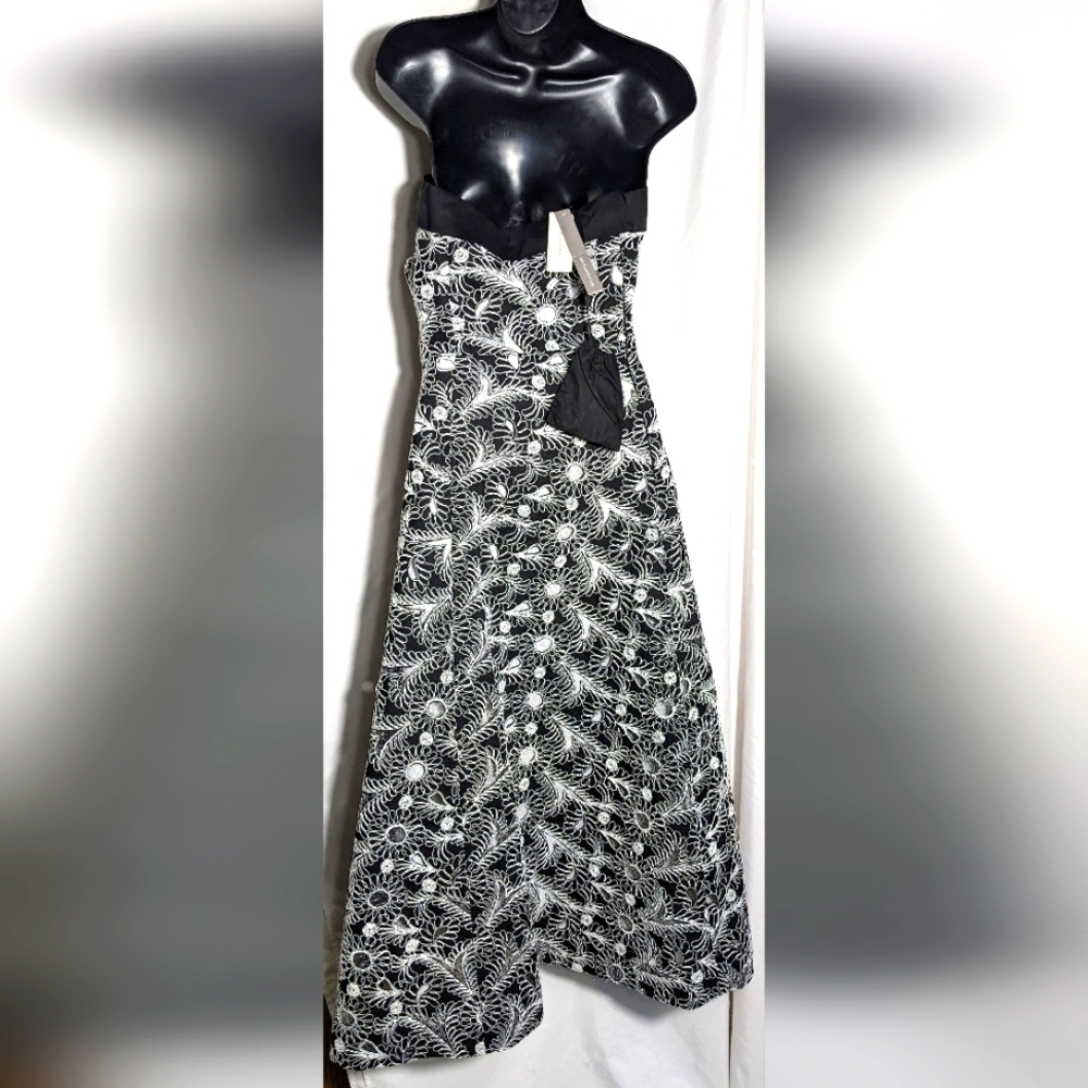 NWT Long Maeve Anthropologie Lace Cutout Formal Black &‎ White Dress| Sz 14 - Picture 2 of 15